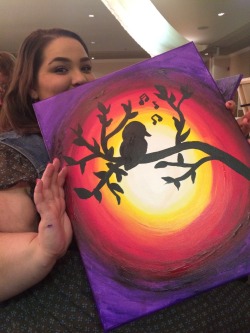 Went to a painting class/wine tasting today.  Totally nailed it&hellip;..Lol! I decided to go for one BIG bird instead of two little ones. More my style. ;)  Ok, truth time: I was planning on two birds but I made the first bird&rsquo;s beak way too big