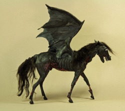 kaykaz:  quequinoxart:  &ldquo;Asakku&rdquo; the demon horse/ thestral, made from polymer clay over wire and foil, painted in acrylic, with mohair mane and tail. He is about 4 inches long from chest to bum and 6 inches tall. I made him back in September/
