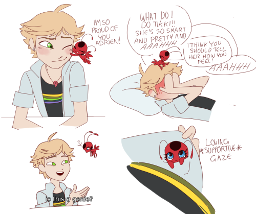 thechatsmeow:  I can’t draw Adrien or Tikki consistently to save my life but here, have some more Kwami Swap nonsense