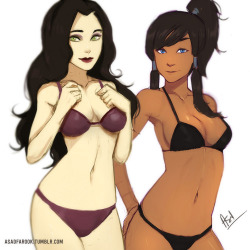 asadfarook:  And here’s the Korrasami variant :’D suggestions for other Avatarverse characters to draw ? (maybe make a set ? 