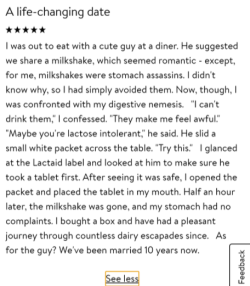 transpidermen: transpidermen: hi this is so funny to me literally cant stop thinking about “dude discreetly gives woman lactaid pill after she expresses concern over a milkshake on their first date and now they’re married” like… the romance of