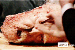 thewalkinggifs:  Chris Hardwick feeds pudding to Hershel’s decapitated head on Talking Dead. 