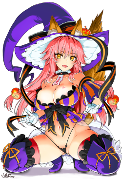 a-titty-ninja:  「FGO 玉藻の前 ハロウィンVer」 by 小島紗 | Twitter๑ Permission to reprint was given by the artist ✔.