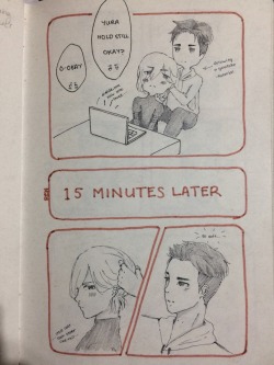 purisetski: AN OTAYURI COMIC IN WHICH (the headcanon we all love) OTABEK WATCHES TUTORIALS VIDS ABOUT BRAIDS OR WHATEVER JUST FOR YURI and shy yuri is best yuri so mb this is the first time otabek has ever kissed him or whatever 
