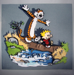 curlicuecal:  Calvin and Hobbes papercraft for my brother. &lt;3 sorry it took a year i am easily distracted