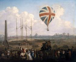 centuriespast:  Lunardi’s Second Balloon Ascending from St George’s Fields, 1785 by Julius Caesar Ibbetson Date painted: 1785–1790 Oil on canvas, 52 x 62 cm Collection: Science Museum, London 
