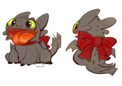 kadeart:  Baby Toothless with red ribbon &lt;3