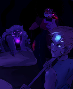 udyrbear:  jen-iii:  ‘State your purpose.’ I wanted to do something for artemispanthar headcanon that the gems have glowing eyes because that’s rad and I love drawing glowy stuff   HOLY FUCK THIS IS AWESOMEamethyst looks like ursula tho… haha