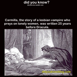 doxian: whethervane:  thescarletmama:  hellzabeth:  did-you-kno:  Source  LEMME TELL YOU BITCHES ABOUT MY GIRL CARMILLA FOLKS FORGET ABOUT CARMILLA AND HER WONDERFUL LOVE STORY JUST BECAUSE SHE DOESN’T GET AS MUCH PUBLICITY AS OL’ DRAC BUT SHE’S