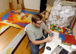 djmixstyles:  littlebigjoke:  badshoi:donj24k:  blaquerain:  leseanthomas:  Pete Fecteau spent 40 hours configuring a monumental mosaic of Martin Luther King Jr. made entirely out of Rubik’s Cubes called Dream Big. With a computer generated draft as