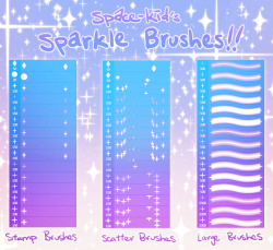 heyspacekid:  I present to you, my very own sparkle brush pack, free to download and use! With three main categories of brushes already preset with settings, these brushes are ready for use out of the box so you too can paint super sparkly glitter-scapes