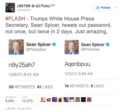   White House Press Secretary Sean Spicer accidentally tweets password two days in a row