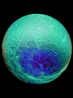 stellar-indulgence:  Saturn’s Moon Rhea This image shows the side that always faces Saturn. The view was acquired by the Cassini spacecraft wide-angle camera at a distance of 35,000 kilometers from Rhea.  gorgeous.