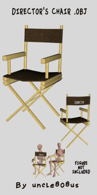 aaaaaand action! Be the best director you can possibly be with uncle808us’ new Director’s Chair! This is a simple .obj file for set design or furniture use.Texture included with space in the texture to add the title of your movie, or the Directors