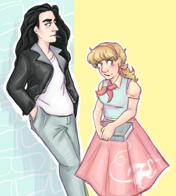 dziwaczka:  all i want in this life is an abundance of 1950s greaser genderbent bagginshield au  (pardon the mouthful)  i shamelessly stole the idea of bilbo’s poodle skirt having a dragon on it from against-stars who drew a lovely picture here,