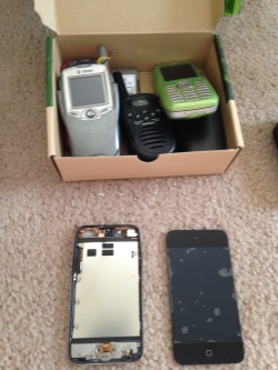 agreekdoctor:  yindy:  I have some toys to take apart this summer  And maybe I’ll look into relearning how to read schematics  That Sprint flip phone in the box is the exact model I had. It was my first cell phone, which I got in 1999.Just thought I’d
