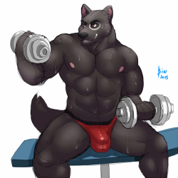 thenaughtylion:    Workin out… WITH A BULGE - by Bin   