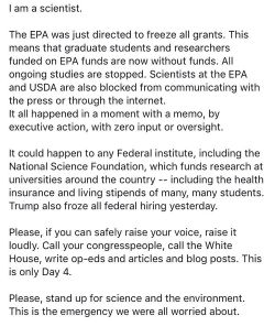 n7-paleontologist: What is it Day 4 of his term? As if I wasn’t already fucking over it. Time to start planning more educational science events. We gotta the #sciencetheshit out of everything from now on!!  I am a scientist.  The EPA was just directed