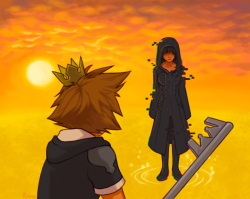 ramflega:okay but what if there was a xion data battle in kh 2.5you just walk right through the wall next to roxas’s door in the garden of assemblage and wind up in a data battle with xion, but the data is all glitched out and corrupted. her attacks