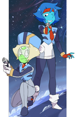 lawlful:  They’ve come to earth hot on the trail of the infamous Space Pirate Jasper. Galaxy Police Detective First Class Peridot and Lapis are in pursuit!  Peridot and Lapis’s barn brings to mind another pair of my favorite space alien girlfriends.