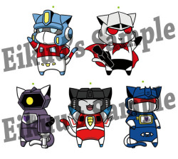 Just finished the last three of my Kittyformer charms that I&rsquo;ll have a Botcon 2013 and Anime Expo 2013! The 1.5 inch laser-cut, acrylic charms will have a short strap with them and will each be put in a nice bag with an extra piece of artwork in