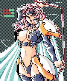 Busty oppai battle girl in armor that does little to cover up her big tits with a whip and ready to use it.