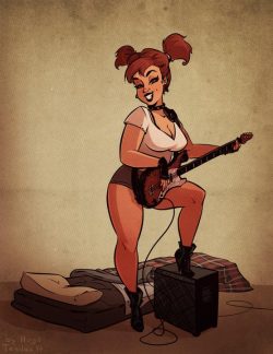 Commission - Grunge Cartoon PinUp for fellow Newgrounder http://twobyfour.newgrounds.com who asked for portrait of his wife as bass player in grunge style for her birthday present.   Newgrounds Twitter DeviantArt  Youtube Picarto  