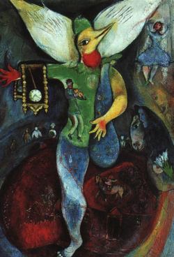surrealismart:  The Juggler Artist: Marc Chagall Completion Date: 1943 Place of Creation: United States Style: Surrealism Genre: symbolic painting Technique: oil Material: canvas Dimensions: 110.5 x 78.7 cm Gallery: Art Institute of Chicago, Chicago,