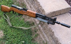 gunrunnerhell:  Yugoslavian M59/66 A rather unique and easily distinguishable SKS variant. The grenade launcher ladder sights and muzzle attachment were also carried over to the Yugoslavian M70 type rifles. You can still find a lot of these in excellent