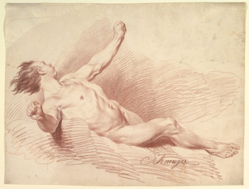 didoofcarthage: Reclining Male Nude as Wind God on Clouds by Jakob Matthias Schmutzer Austrian, 18th or early 19th century red chalk Metropolitan Museum of Art 