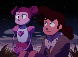 toasterwitch:  “I’ll wait with you.”Wanted to draw a scene from the fic ‘Hollowed Moon’ on AO3. Basically, it’s an AU where Stevonnie crashes onto Pink’s garden instead of the jungle moon.