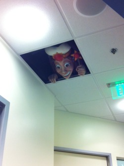forgetful01:  biggerdaddylilhal:  i have to go to the dentist tomorrow and get high on laughing gas to fix the only cavity i have received in my fucking life, and this thing is in the ceiling, looking down at me while im strapped down to a chair with
