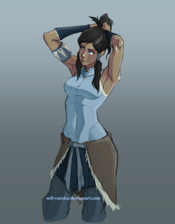 will-ruzicka:  korrasTail by *will-Ruzicka Aang (I mean, Ang, sorry) at work told me I needed to post something to my tumblr, so I took a break from working on Korra to draw Korra… o_o I’ve thought women with toned arms was cool ever since Terminator