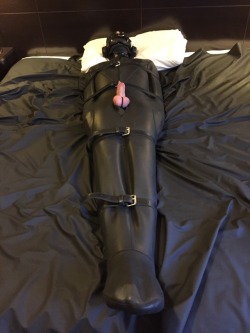 feelingknottycda:Whether it’s made of neoprene, rubber or leather, the true gimp is conditioned to react to the tight confinement of a sleepsack.
