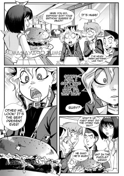 masaya90:    This year too I’ve tried to celebrate Yugi’s birthday with my best efforts. I was given the idea for this comic by martininamerica, hope I’ve managed to make it justice  translation by yami no merwt, Thank you :)Happy AIBOrthday 2015