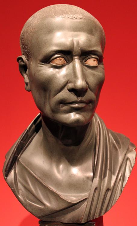 blondebrainpower:The “Green Caesar” is a portrait of Gaius Julius Caesar made of green slate and found in Rome. Made either in the 1st century BC or in the 1st century AD, the bust is now on display at the Altes Museum in Berlin.