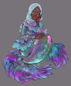 muwadesu:Finished mermaid piece in time for Mermay! It’s Mermaya~ ✨🌊💖🐠
