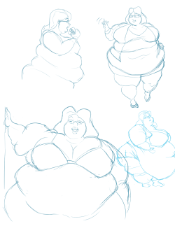 kastemel:  Sketches from my last commission. This is before some requested revisions, I like the sketches of her being huge and happy about it though.