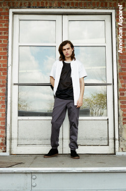 americanapparel:  Mike wears the New Thick Knit Baseball Jersey, Athletic Contrast Pocket Tee and Sateen Billionaire Pant. May 2014.