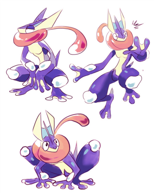 tamarinfrog-art:  Some greninja doodles I did because its design speaks to my love of big puffy pants.Greninja really is a bunny frog.  