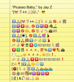 Emoji Major No. 2: Jay Z’s “Picasso Baby” (via fastcompany) Jay Z changed the game this summer by releasing Magna Carta Holy Grail via a free app only available to the Samsung set. The company had pre-purchased so many copies that the album went