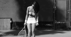 hollyvsdillion:  Dillion Harper strips on a tennis court - Source