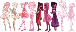 funkgamut:  Pink Pearls! from left to right: Peach, Matte Peach, Coral, Pink, Red, Cranberry, Fuschia, Lilac, Matte Lilac 