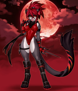 thepollocoop:A red ninja cat adoptable I made! You can bid on her HERE or if you don’t have a furaffinity you can PM me if you would like to place a higher bid than what is already on the post. 