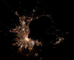 humanoidhistory:Melbourne, Australia, as seen by ESA astronaut André Kuipers from the International Space Station, 2012.