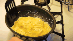fuckingandfeasting:  secret to good scrambled eggs: little bit of milk, keep it moving around the pan, low heat