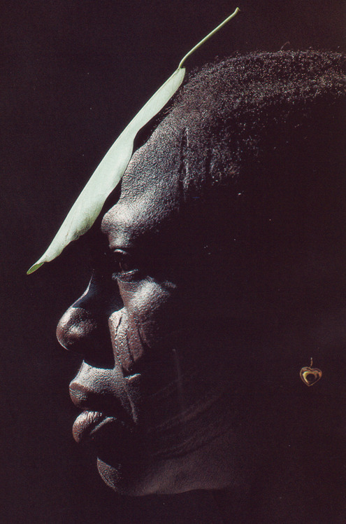 itswadestore:A leaf from the headache plant treats a Nigerian woman, National Geographic, 1991 by Lynn Johnson