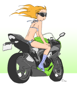 (via The Big ImageBoard (TBIB) - bikini cote motor vehicle motorcycle orange hair original riding solo sunglasses swimsuit vehicle | 1405567)