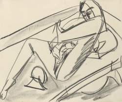 thunderstruck9:  Ernst Ludwig Kirchner (German, 1880-1936), Sich waschende in der Badewanne, c.1910-14. Charcoal on paper, 39.5 x 47.6 cm. 