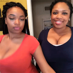 kinkyblackgirl:  dontsweatmytechinque:  Me and me cause none of my friends boobs are bigger than mine =\  How they are looking into the cameraHow she pushes her out of the last frame lol